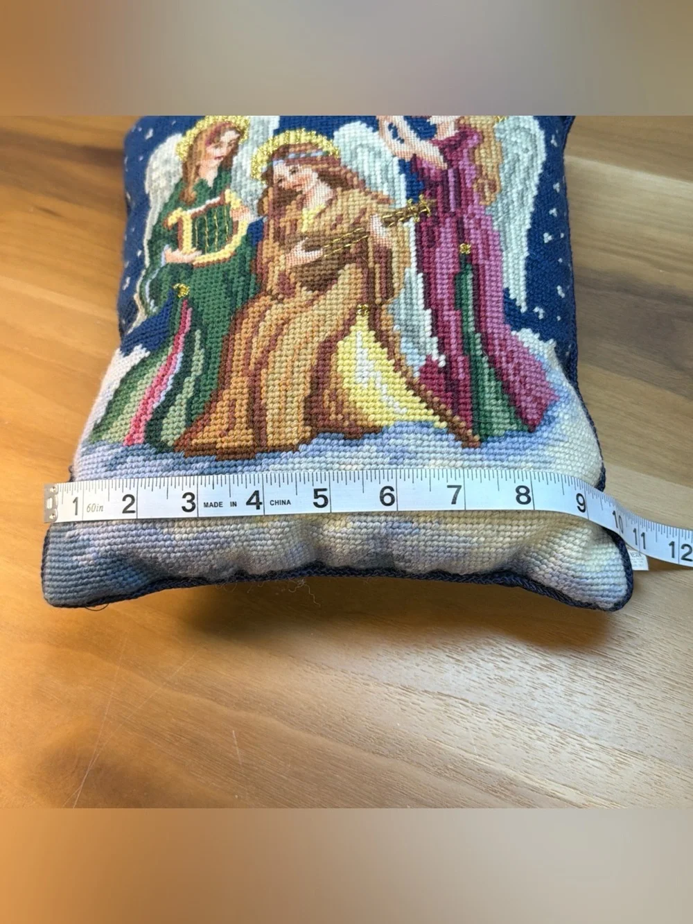 Vintage Wool Needlepoint Trow Pillow Lillian Vernon‎ Blue Velvet ANGELS 1993